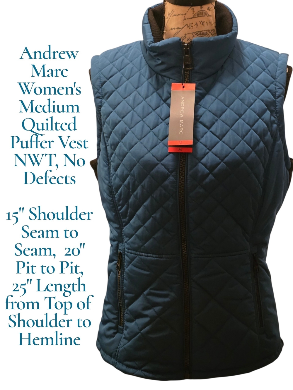 Andrew Marc Women's Quilted Puffer Vest - Teal Blue